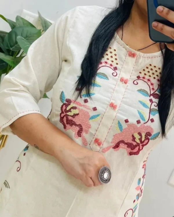 A-Line White Cotton Kurti Palazzo Set