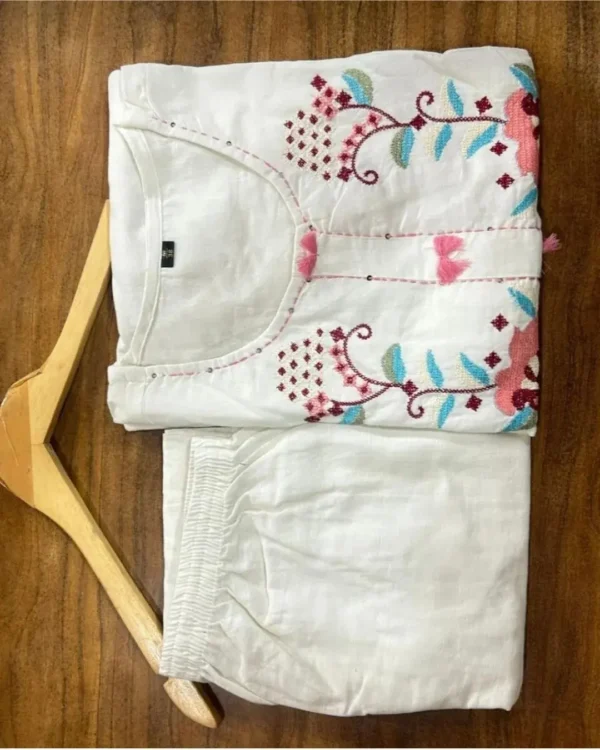 A-Line White Cotton Kurti Palazzo Set