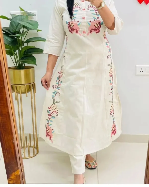 A-Line White Cotton Kurti Palazzo Set
