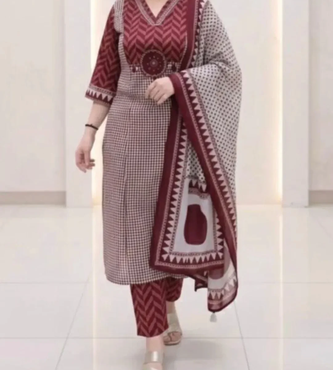 Abstract Print Cotton Kurti Pant Dupatta Set
