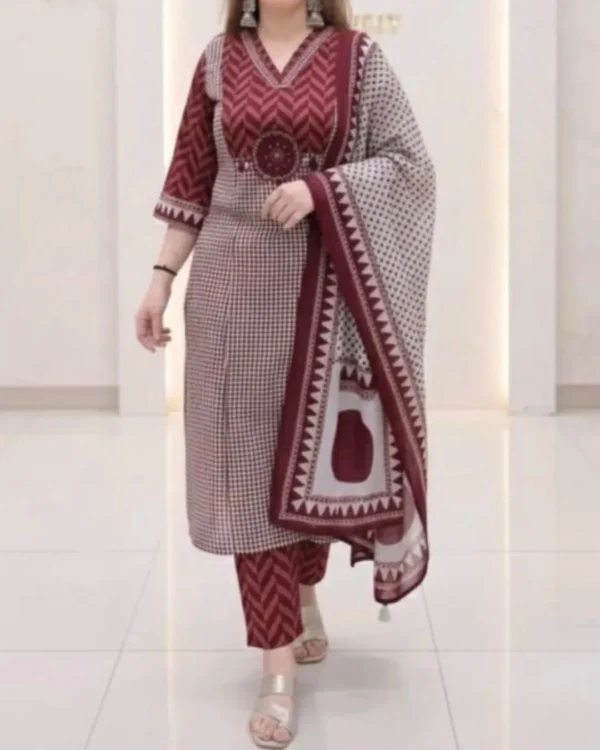 Abstract Print Cotton Kurti Pant Dupatta Set
