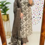 Ajrak Print Cotton Kurti​ Pant Dupatta Set