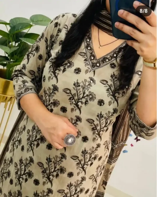 Ajrak Print Cotton Kurti​ Pant Dupatta Set