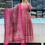 Ajrakh Printed Cotton Anarkali Suit Set