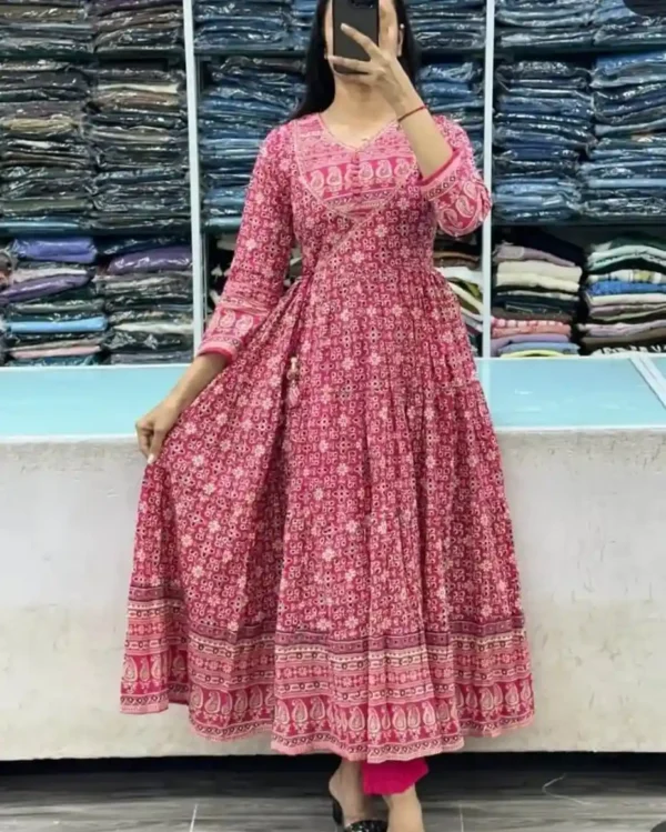 Ajrakh Printed Cotton Anarkali Suit Set