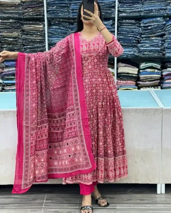 Ajrakh Printed Cotton Anarkali Suit Set