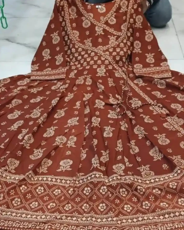 Anarkali Cotton Ajrakh Printed Suit Set