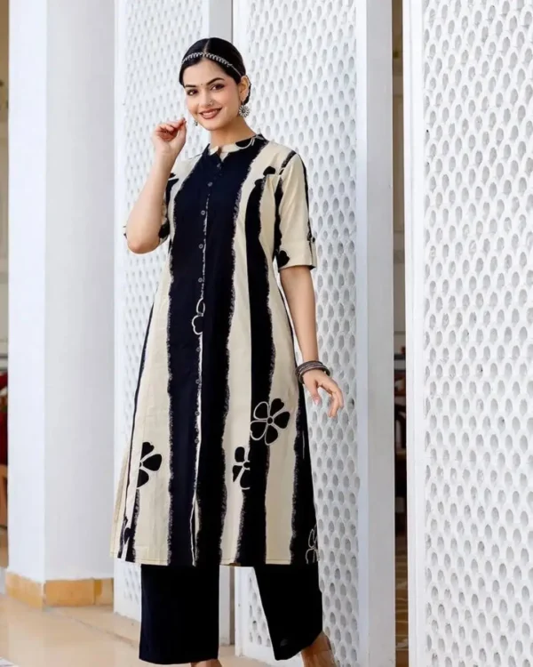 Black And White Printed Kurti With Pant Set