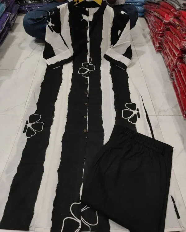Black And White Printed Kurti With Pant Set