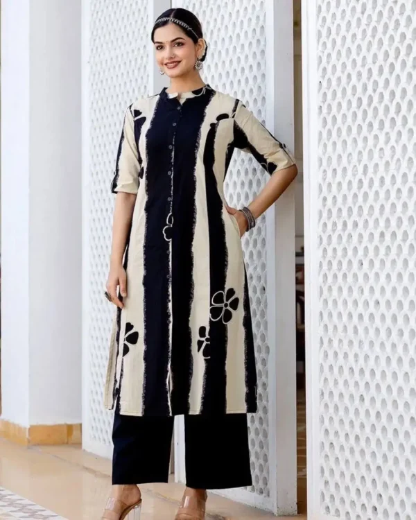 Black And White Printed Kurti With Pant Set