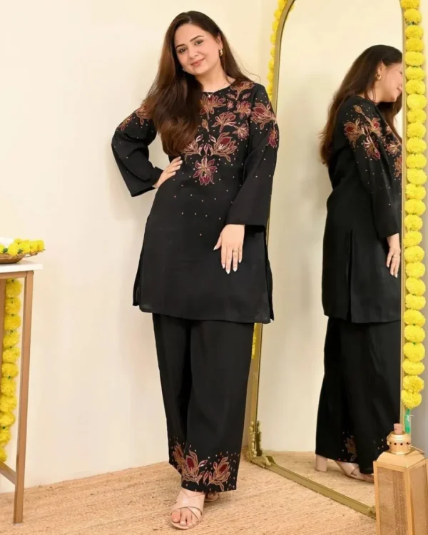 Black Color Cotton Kurti Pant Set