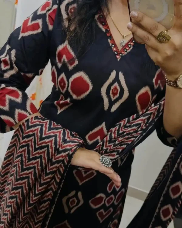 Black Cotton Ajrakh Print Suit Set