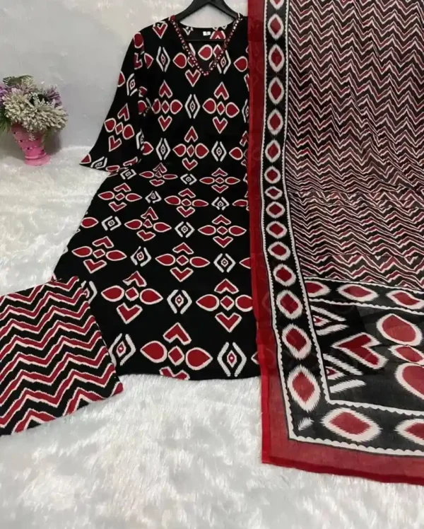 Black Cotton Ajrakh Print Suit Set
