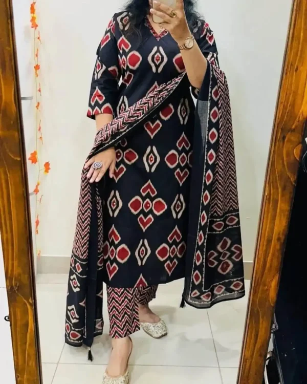 Black Cotton Ajrakh Print Suit Set