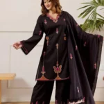 Black Cotton Kurti Palazzo Set With Dupatta