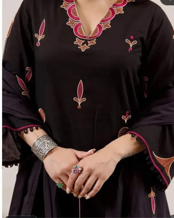 Black Cotton Kurti Palazzo Set With Dupatta