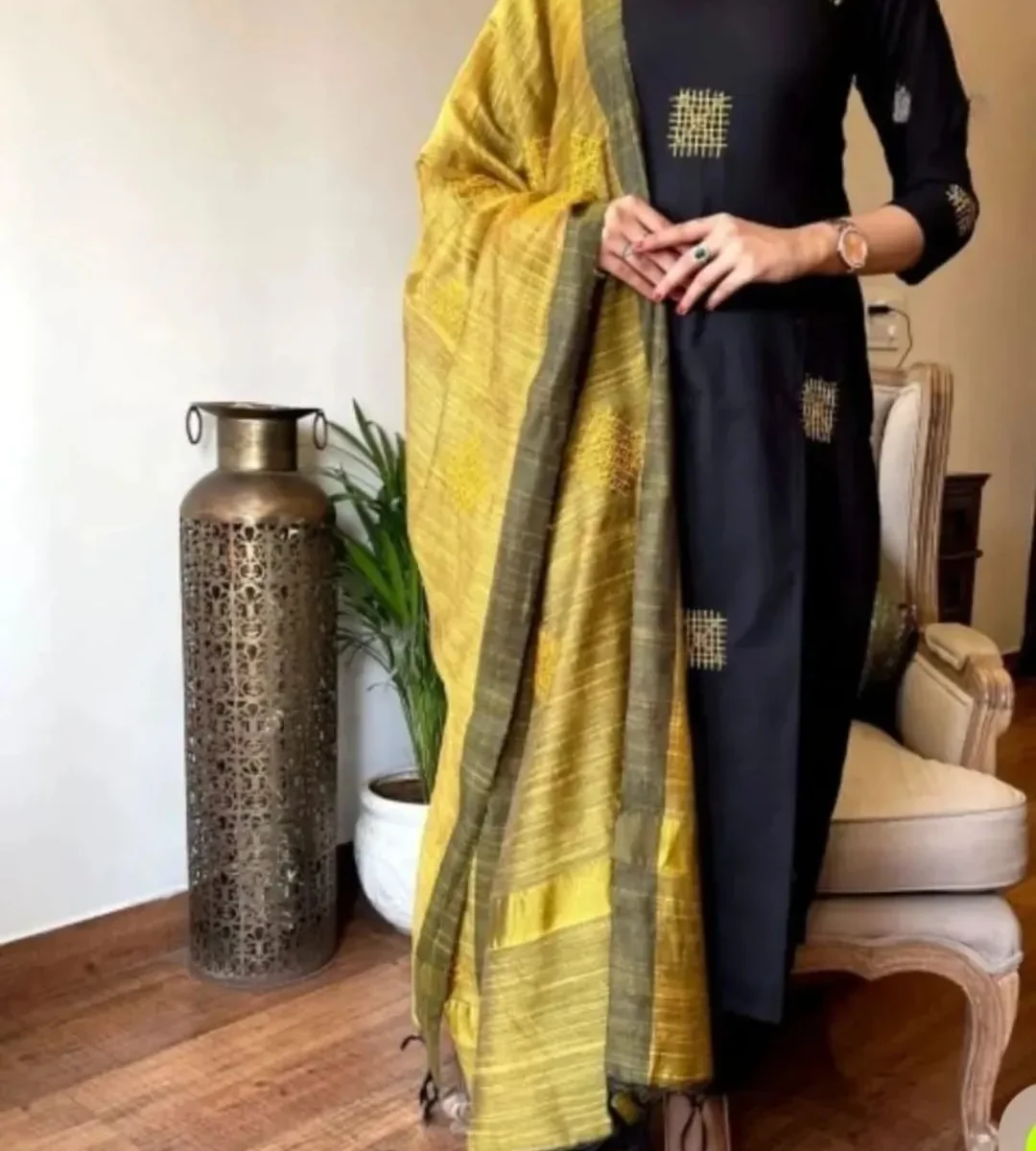 Black Cotton Kurti Pant Set