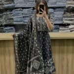 Black Cotton Kurti Pant With Dupatta Set​
