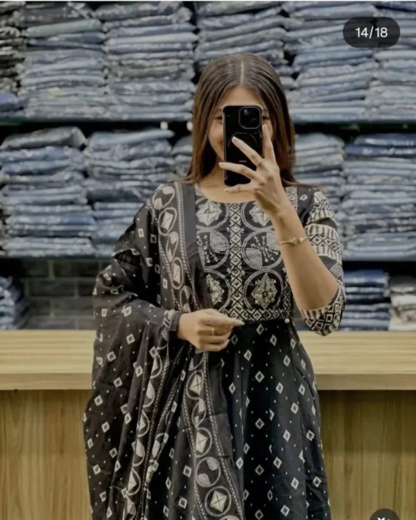 Black Cotton Kurti Pant With Dupatta Set​