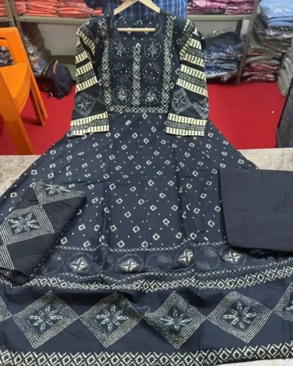 Black Cotton Kurti Pant With Dupatta Set​
