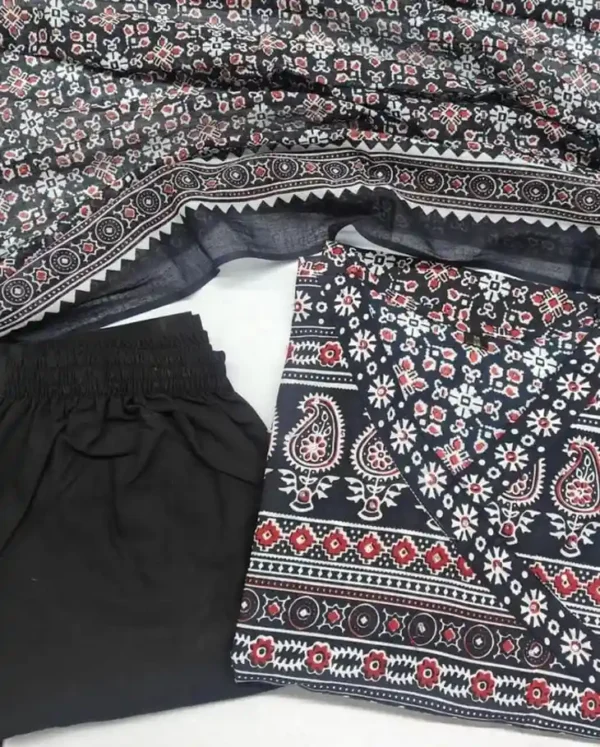 Black Cotton Paisley Print Cotton Suit Set