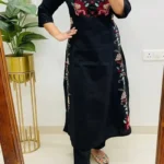Black Cotton Slub Printed Kurti Pant Set