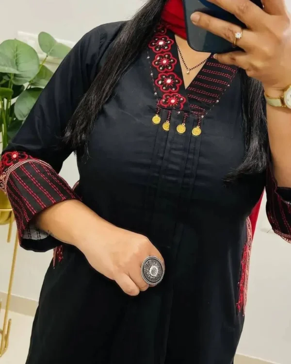Black Handloom Cotton Embroidery Suit Set