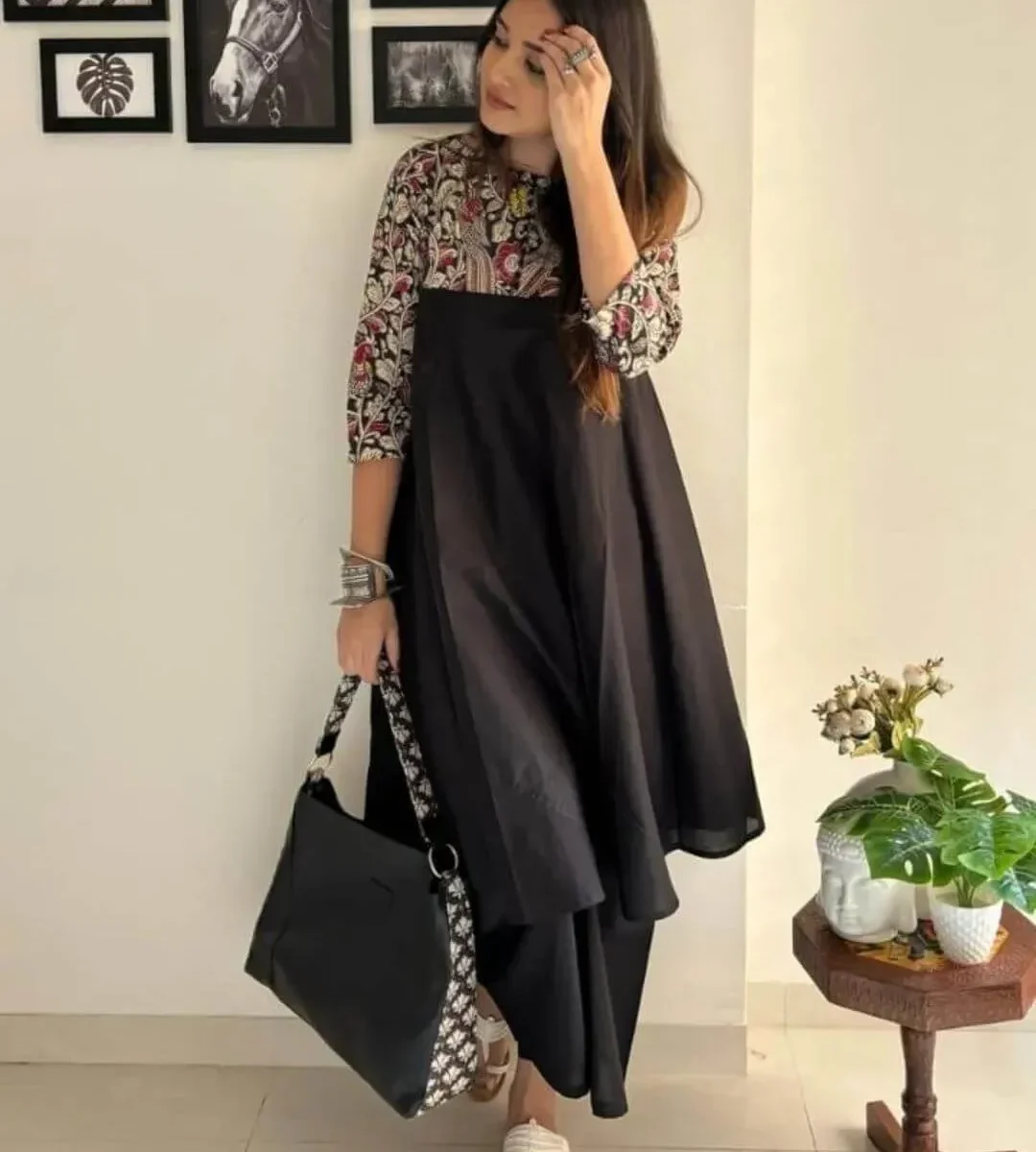 Black Office Wear For Women Kurti Pant Set​