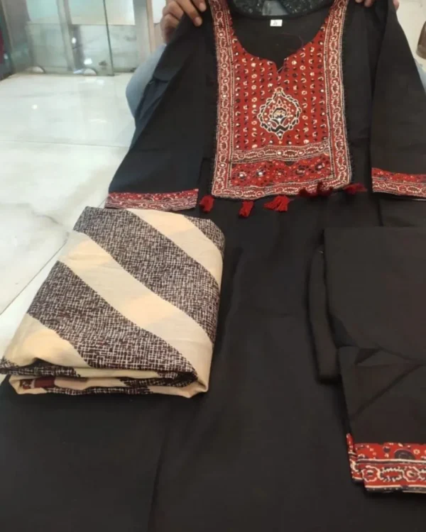Black Printed Cotton Suit Set