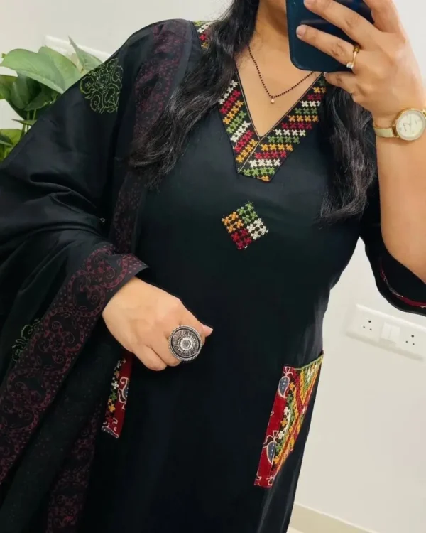 Black Printed Cotton Suits Set