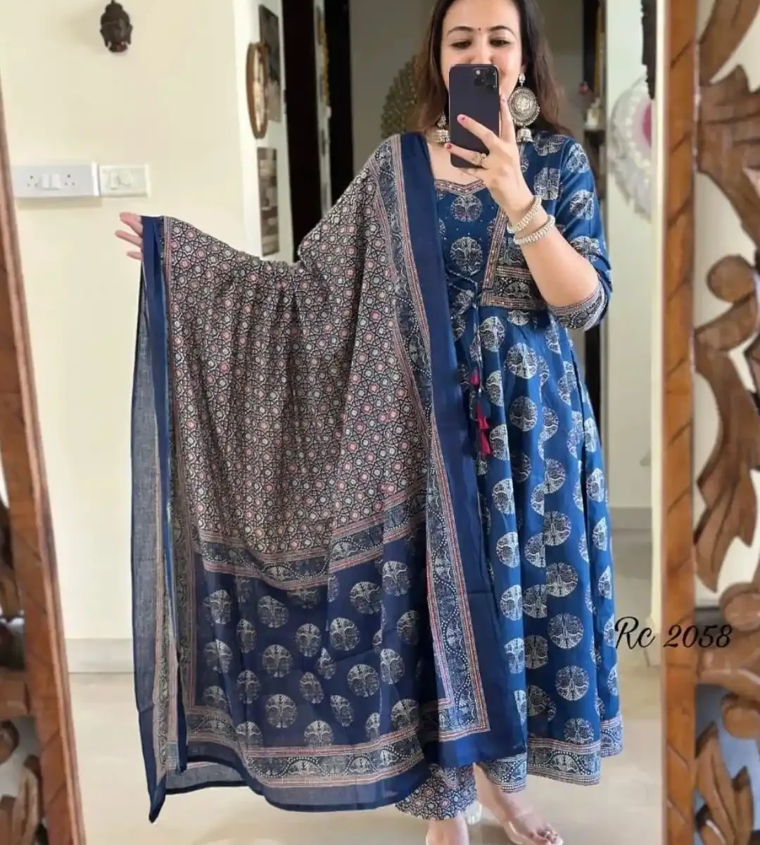Blue Anarkali Kurti Pant With Dupatta