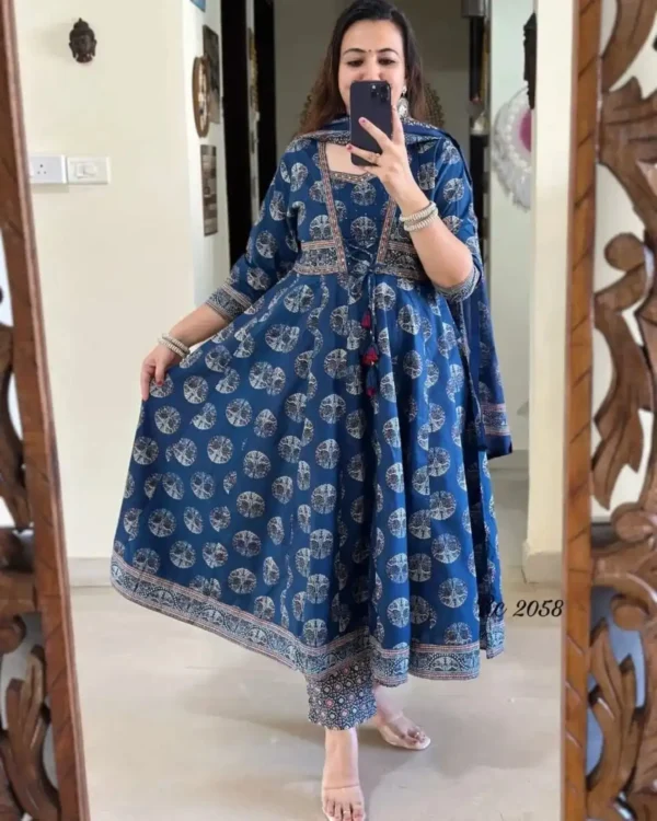 Blue Anarkali Kurti Pant With Dupatta