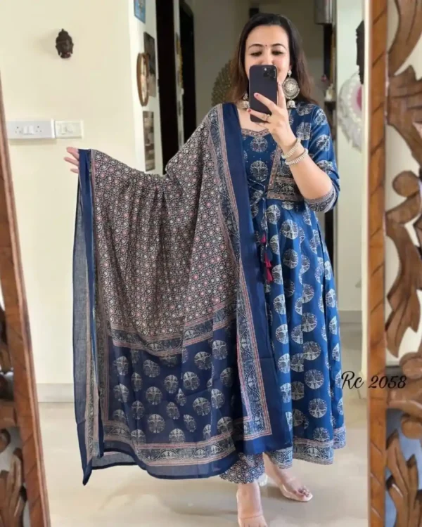 Blue Anarkali Kurti Pant With Dupatta