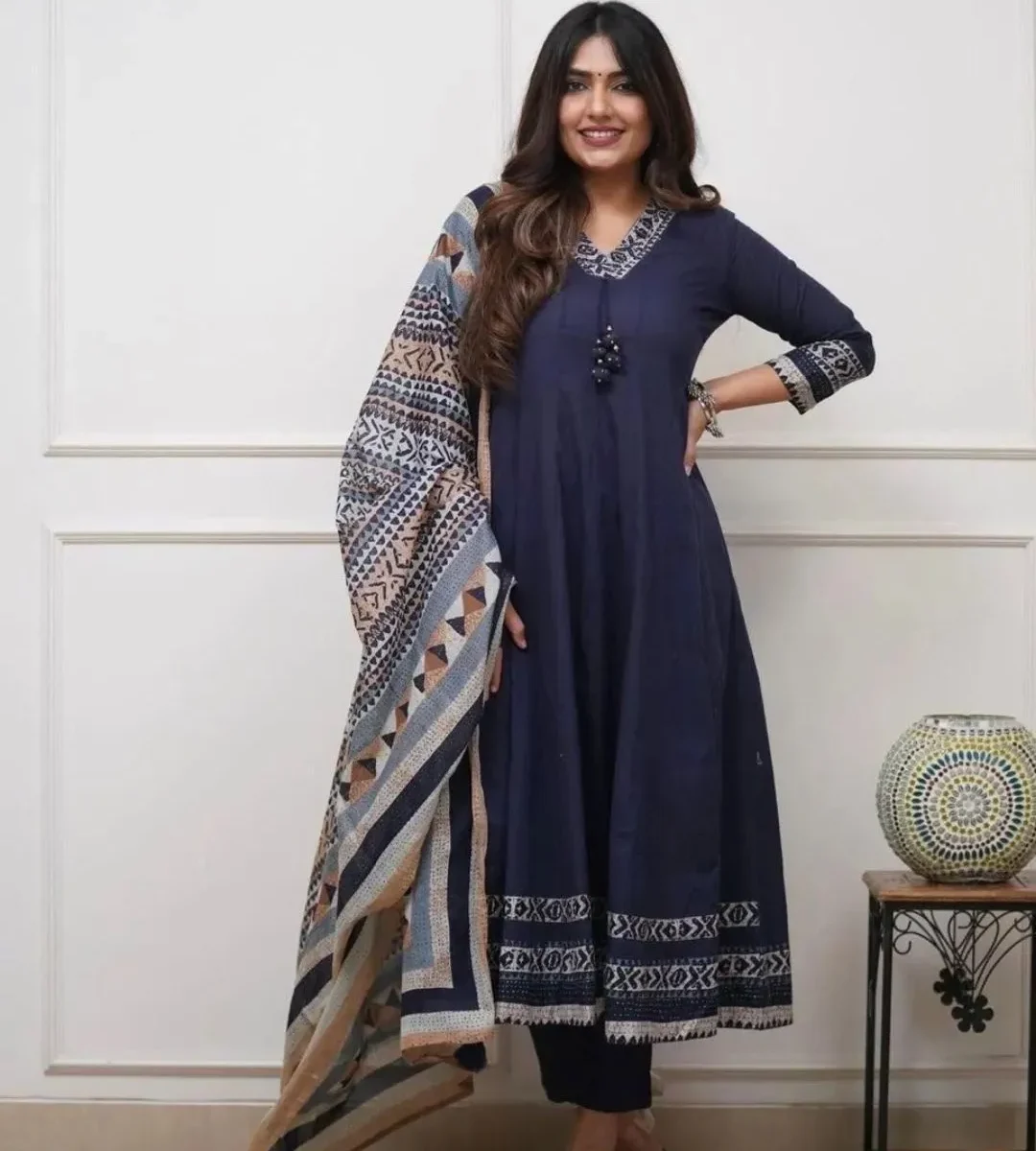 Blue Anarkali Kurti With Pant & Dupatta