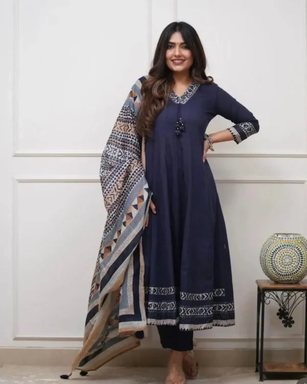 Blue Anarkali Kurti With Pant & Dupatta