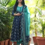 Blue Cotton Ajrakh Printed Suit Set