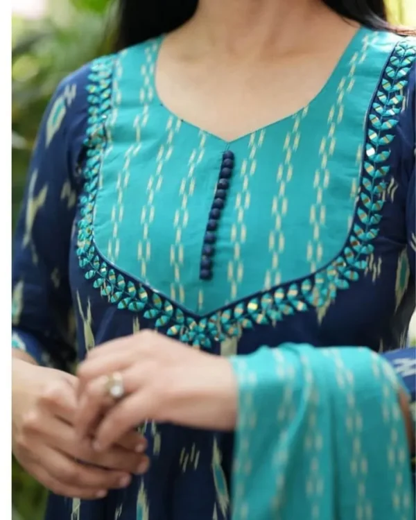 Blue Cotton Ajrakh Printed Suit Set