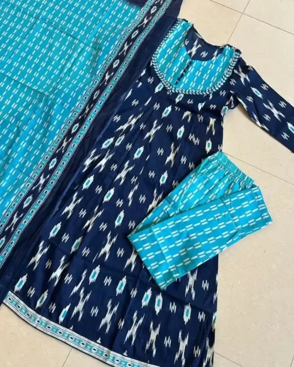 Blue Cotton Ajrakh Printed Suit Set