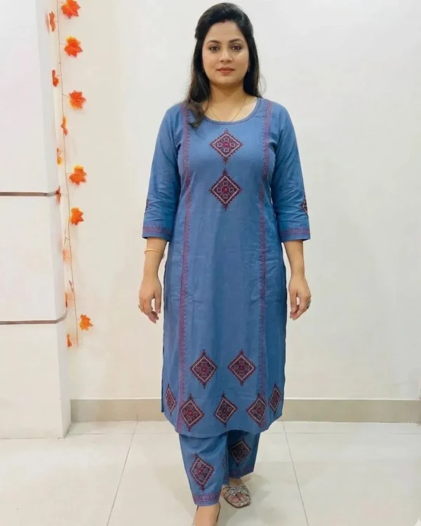 Blue Cotton Kurti Pant Dupatta Set