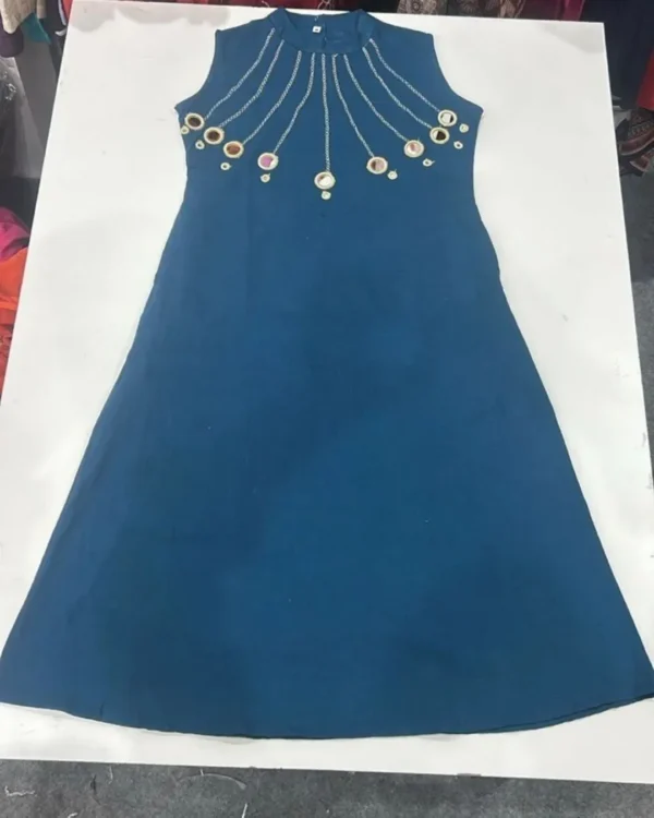 Blue Cotton Slub Kurti Pant Set