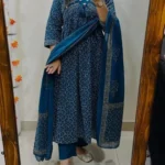 Blue Floral Cotton Kurti Set