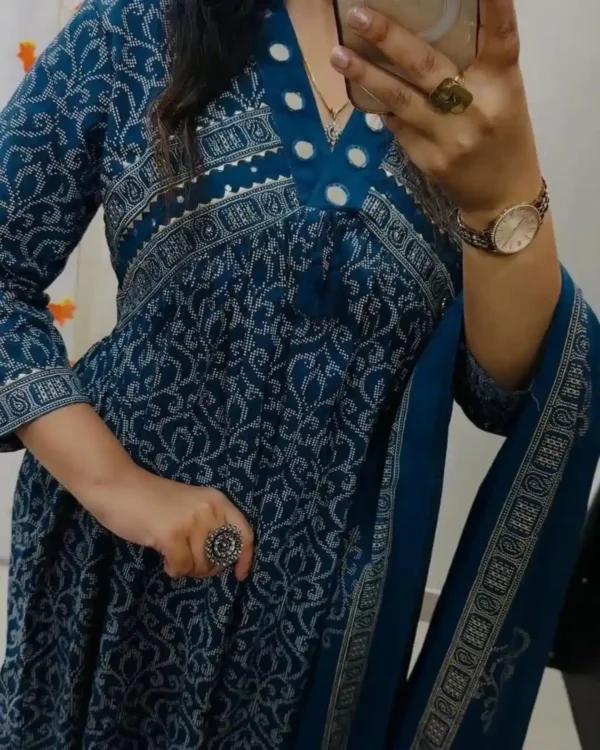 Blue Floral Cotton Kurti Set