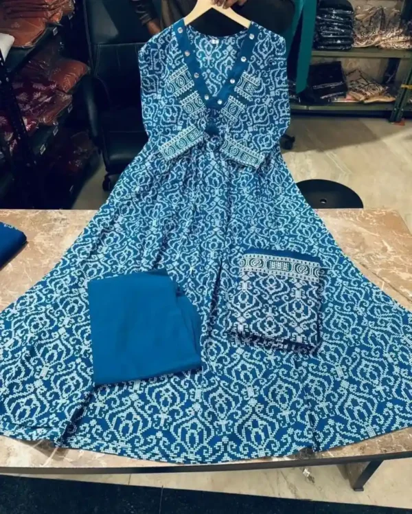 Blue Floral Cotton Kurti Set