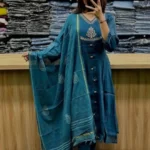 Blue Floral Printed Anarkali Suit Set