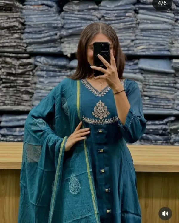 Blue Floral Printed Anarkali Suit Set
