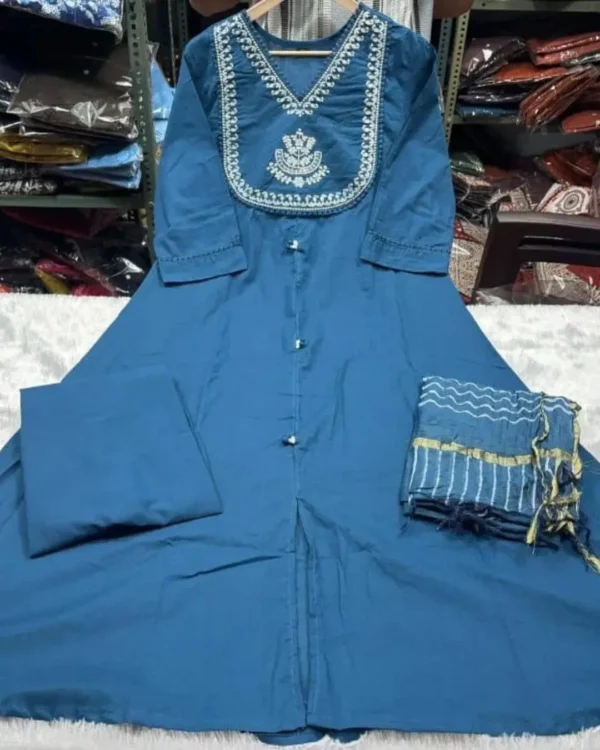 Blue Floral Printed Anarkali Suit Set