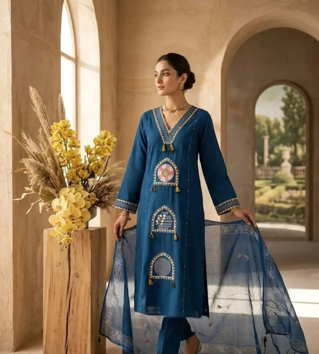 Blue Kurti With Dupatta Set