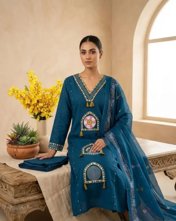 Blue Kurti With Dupatta Set