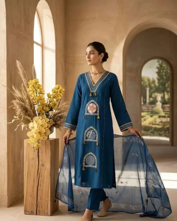 Blue Kurti With Dupatta Set