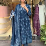 Blue Mulmul Cotton Anarkali Suit Set